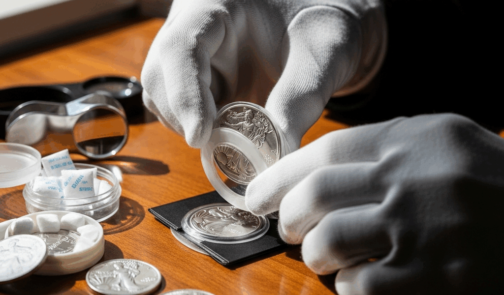 Professional photograph related to: How to Store Silver Coins Long-Term Without Damage. High quality