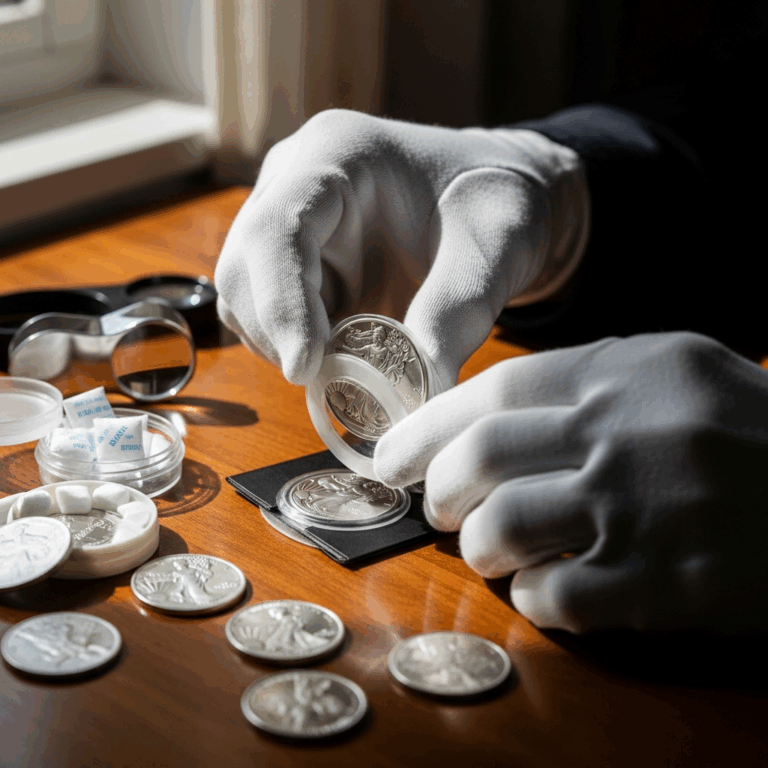 Professional photograph related to: How to Store Silver Coins Long-Term Without Damage. High quality